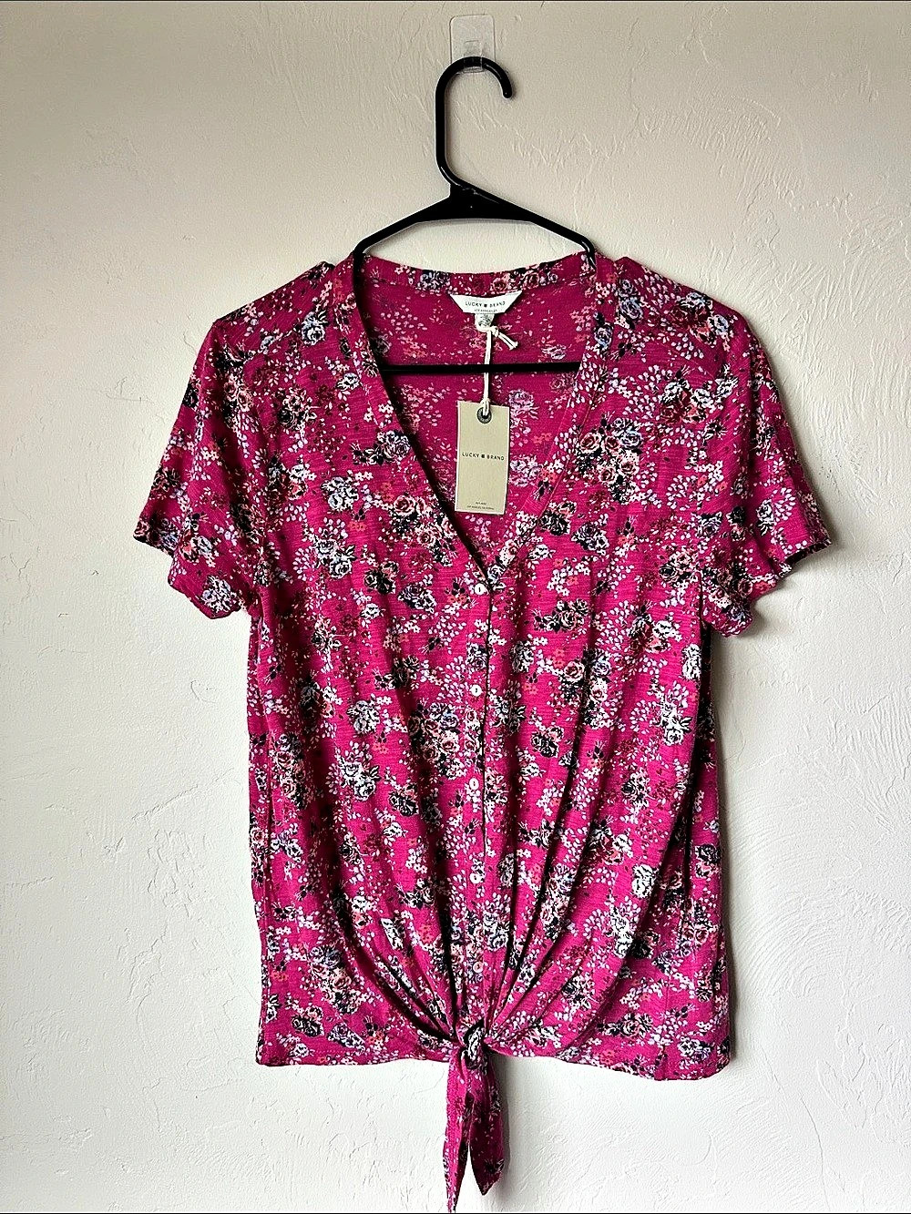 Lucky Brand Floral Tie-Front Blouse in Pink Size Medium NWT